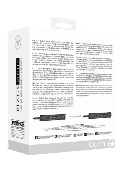 Ouch Black and White - Plush Bonded Leather Ankle Cuffs - With Adjustable Straps