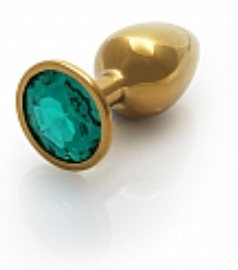Ouch! Round Gem Butt Plug - Small - Gold / Emerald Green