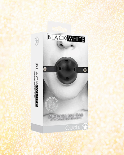 OUCH Black and White - Breathable Ball Gag with Bonded Leather Straps