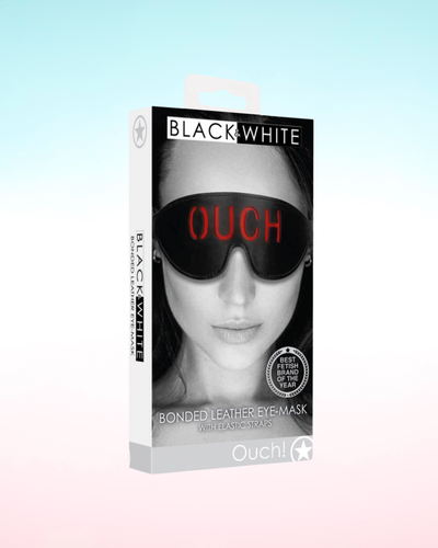 OUCH Black and White - Bonded Leather Eye-Mask "Ouch" - With Elastic Straps