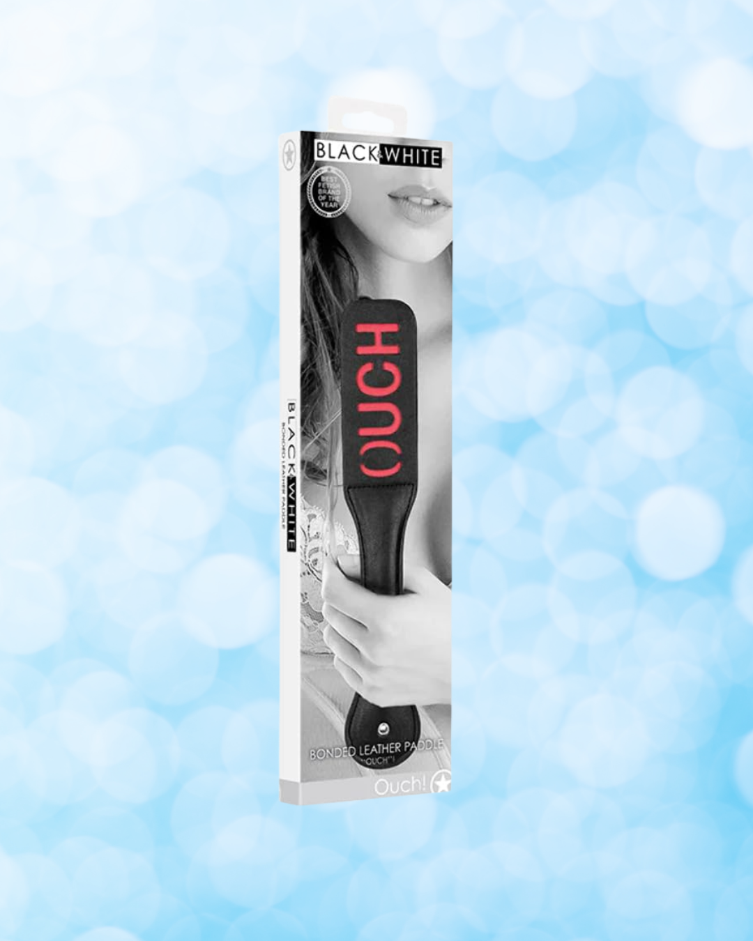 OUCH Black and White - Bonded Leather Paddle "Ouch"