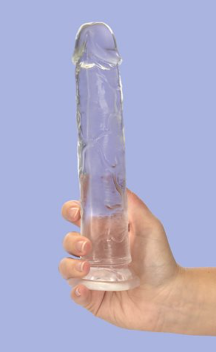 Addiction Crystal 7″ Vertical Dong Clear Tpe With Bonus Bullet