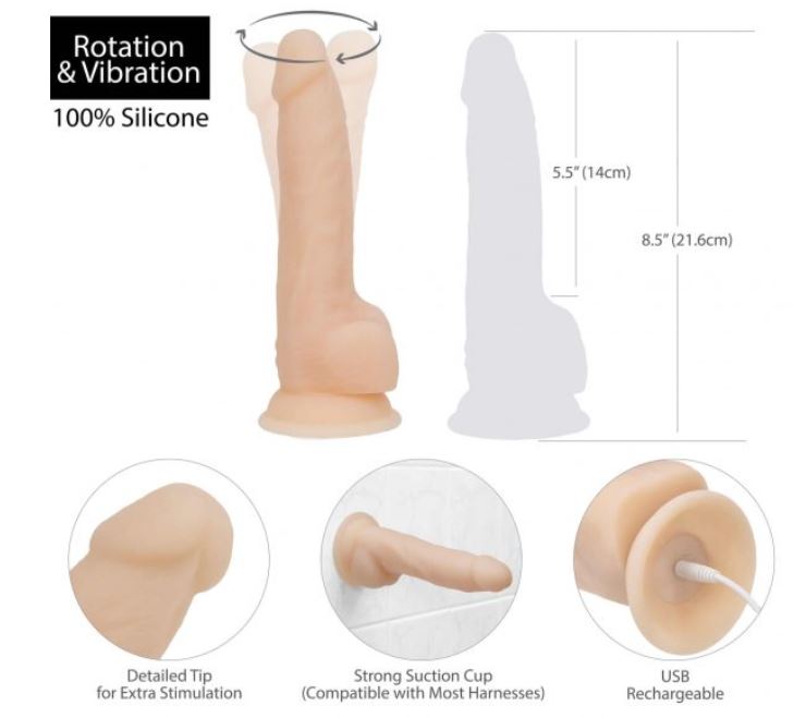 Naked Addiction Vanilla Rotating & Vibrating Dong – 8″