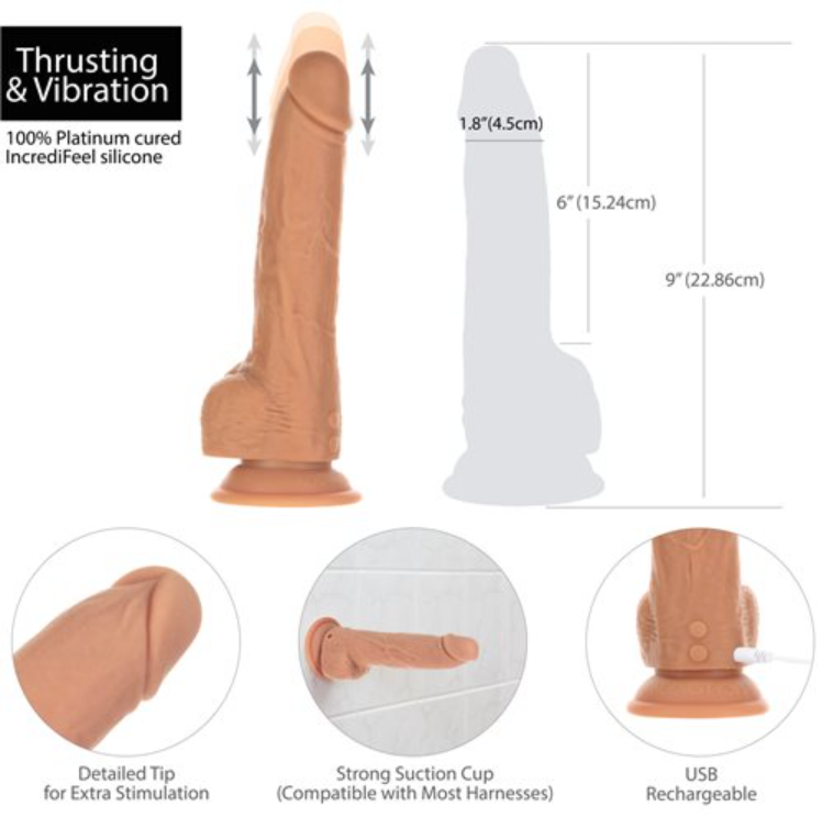 Naked Addiction – Vanilla Thrusting Dong – 9″ with Remote