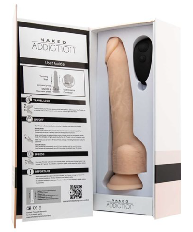 Naked Addiction – Vanilla Thrusting Dong – 9″ with Remote