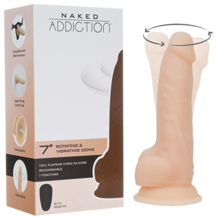 Naked Addiction – Vanilla Rotating & Vibrating Dong – 7″ with Remote