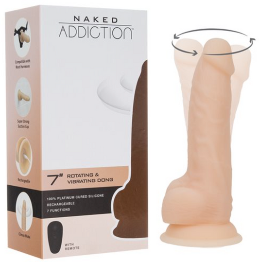 Naked Addiction – Vanilla Rotating & Vibrating Dong – 7″ with Remote