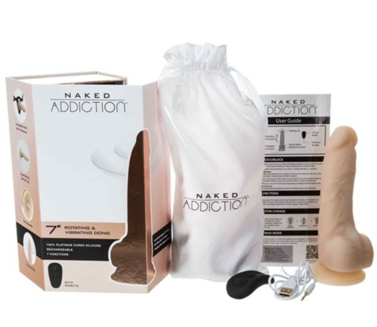 Naked Addiction – Vanilla Rotating & Vibrating Dong – 7″ with Remote