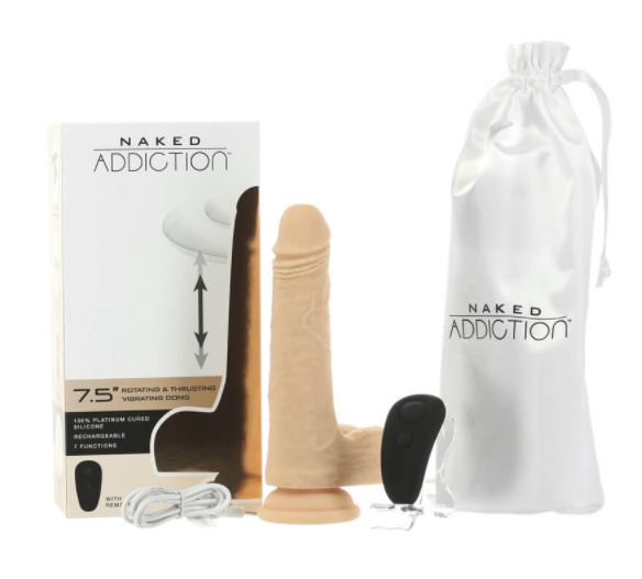 Naked Addiction 7.5″ Vibrating, Rotating & Thrusting Dong with Remote Control Vanilla