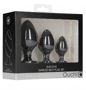 Ouch! Swirled Butt Plug Set - Black 1
