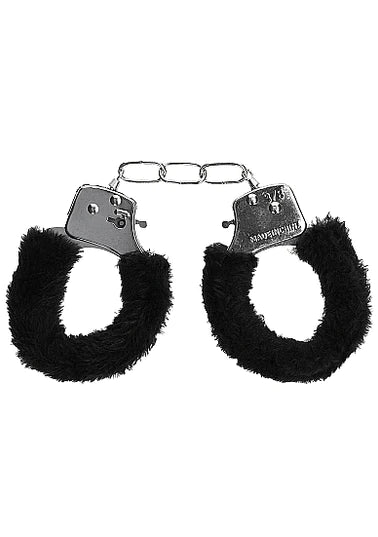 OUCH Black and White - Beginner's Furry Hand Cuffs - With Quick-Release Button