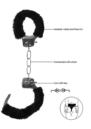 OUCH Black and White - Beginner's Furry Hand Cuffs - With Quick-Release Button