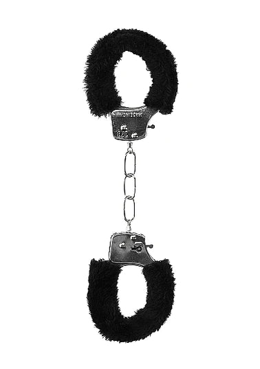 OUCH Black and White - Beginner's Furry Hand Cuffs - With Quick-Release Button