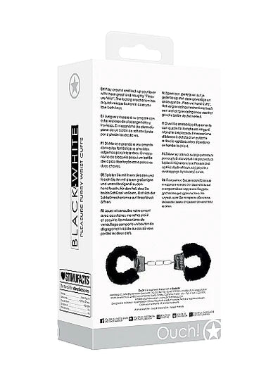 OUCH Black and White - Beginner's Furry Hand Cuffs - With Quick-Release Button