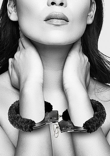 OUCH Black and White - Beginner's Furry Hand Cuffs - With Quick-Release Button