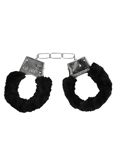 Ouch Black and White - Pleasure Furry Wrist Cuffs - With Quick-Release Button