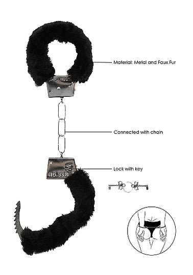 Ouch Black and White - Pleasure Furry Wrist Cuffs - With Quick-Release Button