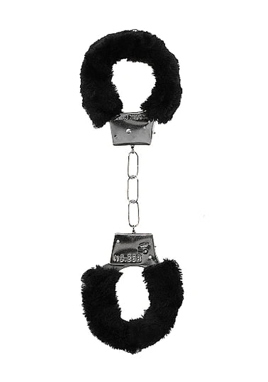 Ouch Black and White - Pleasure Furry Wrist Cuffs - With Quick-Release Button