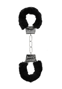 Ouch Black and White - Pleasure Furry Wrist Cuffs - With Quick-Release Button