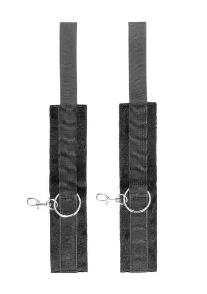 OUCH Black and White - Bonded Leather Hand or Ankle Cuffs - With Adjustable Straps