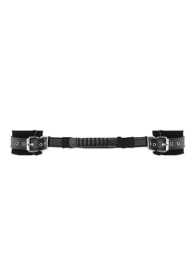 OUCH Black and White - Bonded Leather Hand Cuffs With Handle - With Adjustable Straps