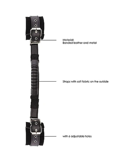 OUCH Black and White - Bonded Leather Hand Cuffs With Handle - With Adjustable Straps
