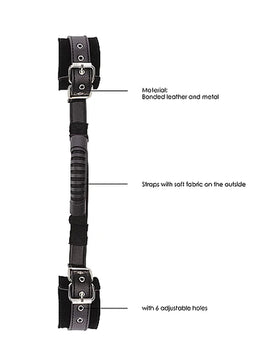 OUCH Black and White - Bonded Leather Hand Cuffs With Handle - With Adjustable Straps