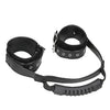 OUCH Black and White - Bonded Leather Hand Cuffs With Handle - With Adjustable Straps
