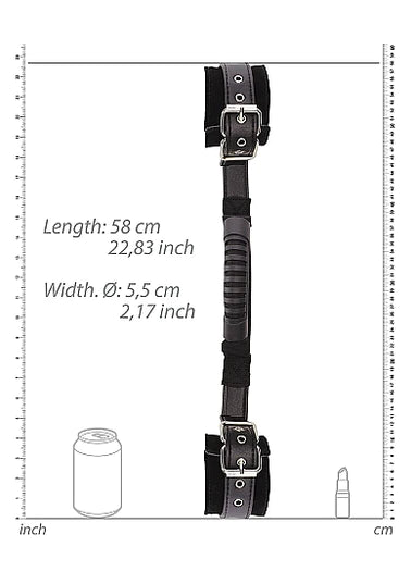 OUCH Black and White - Bonded Leather Hand Cuffs With Handle - With Adjustable Straps