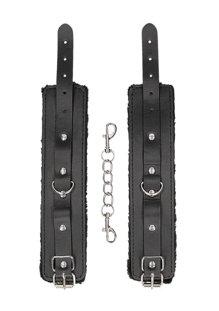 Ouch Black and White - Plush Bonded Leather Hand Cuffs - With Adjustable Straps