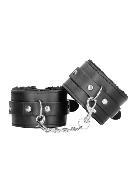 Ouch Black and White - Plush Bonded Leather Hand Cuffs - With Adjustable Straps