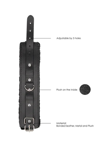 Ouch Black and White - Plush Bonded Leather Hand Cuffs - With Adjustable Straps