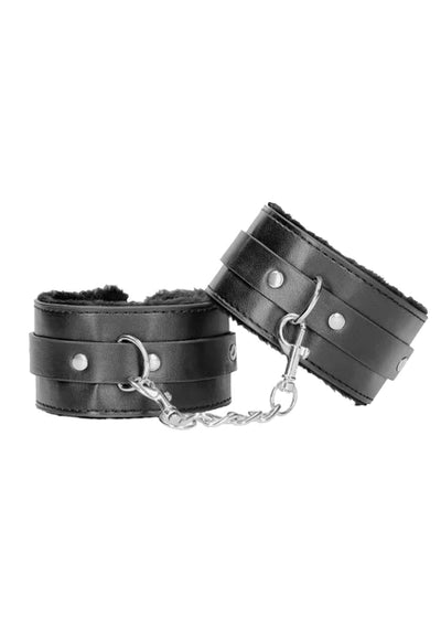 Ouch Black and White - Plush Bonded Leather Ankle Cuffs - With Adjustable Straps
