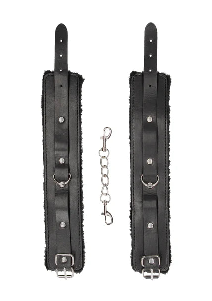 Ouch Black and White - Plush Bonded Leather Ankle Cuffs - With Adjustable Straps