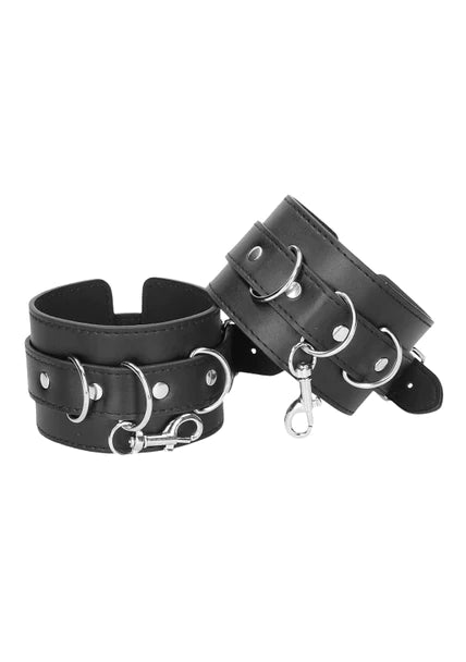 OUCH Black and White - Bonded Leather Hogtie With Hand and Ankle Cuffs