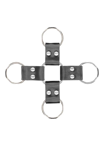 OUCH Black and White - Bonded Leather Hogtie With Hand and Ankle Cuffs