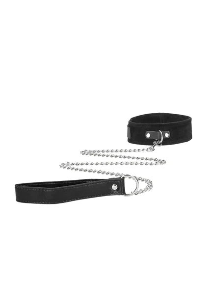 Ouch Black and White - Velcro Collar With Leash And Hand Cuffs - With Adjustable Straps