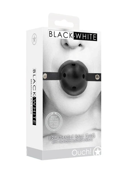 OUCH Black and White - Breathable Ball Gag with Bonded Leather Straps
