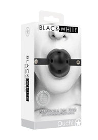 OUCH Black and White - Breathable Ball Gag with Bonded Leather Straps