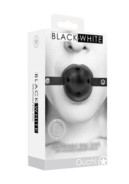 OUCH Black and White - Breathable Ball Gag with Bonded Leather Straps