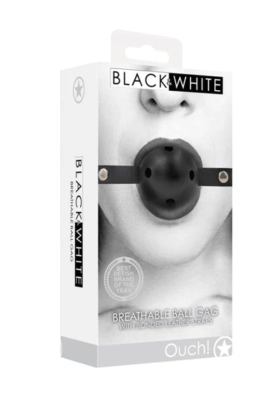 OUCH Black and White - Breathable Ball Gag with Bonded Leather Straps