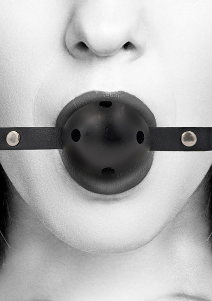 OUCH Black and White - Breathable Ball Gag with Bonded Leather Straps
