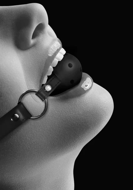 OUCH Black and White - Breathable Ball Gag with Bonded Leather Straps