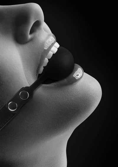 Ouch Black and White - Silicone Ball Gag - with Adjustable Bonded Leather Straps