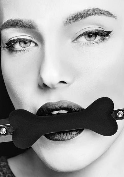 Ouch Black and White - Silicone Bone Gag - With Adjustable Bonded Leather Straps