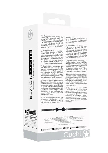 Ouch Black and White - Silicone Bone Gag - With Adjustable Bonded Leather Straps