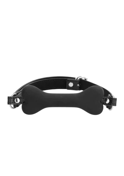 Ouch Black and White - Silicone Bone Gag - With Adjustable Bonded Leather Straps