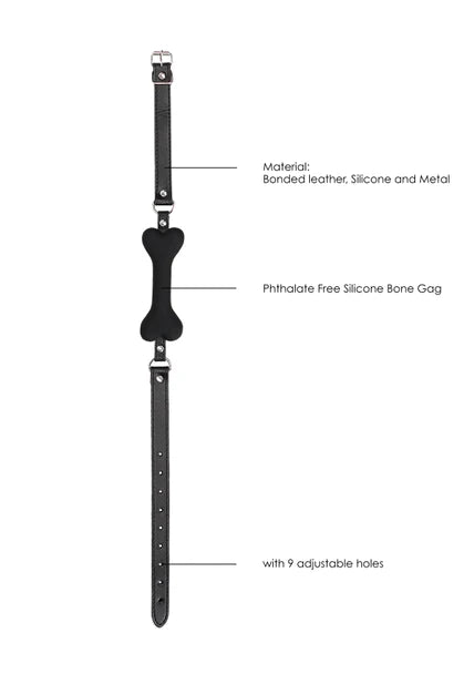 Ouch Black and White - Silicone Bone Gag - With Adjustable Bonded Leather Straps