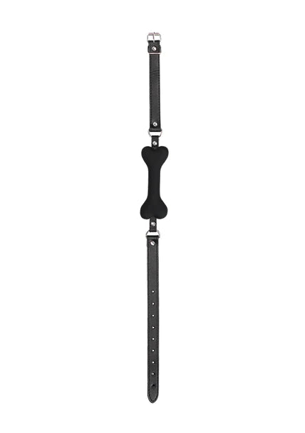 Ouch Black and White - Silicone Bone Gag - With Adjustable Bonded Leather Straps