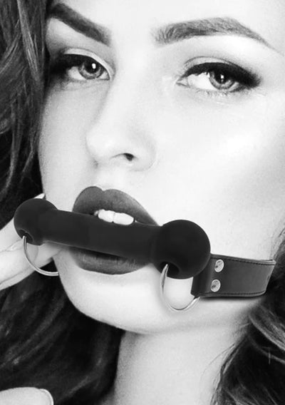 Ouch Black and White - Silicone Bit Gag - With Adjustable Bonded Leather Straps